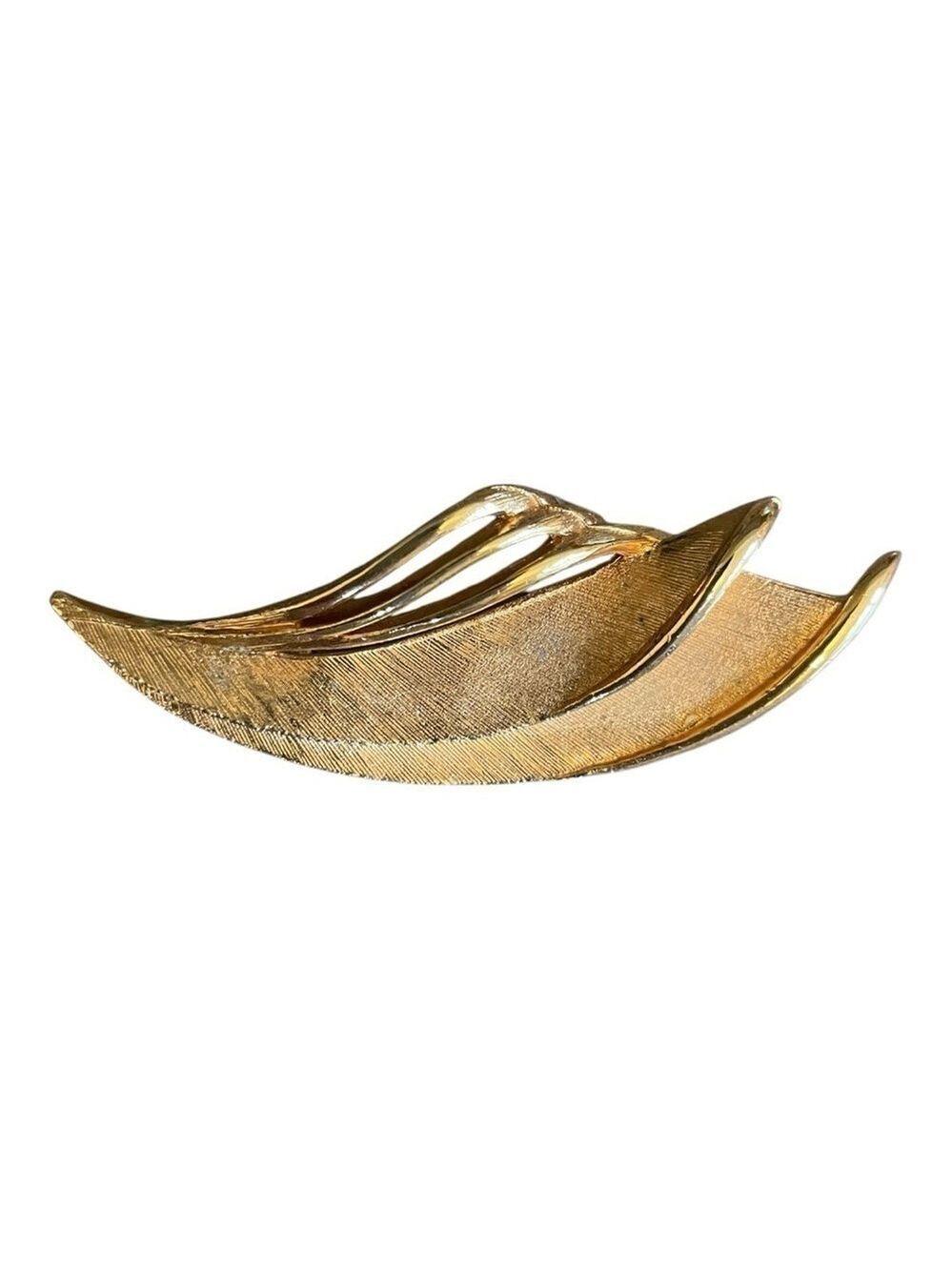 Trifari Gold Leaf Brooch, Vintage, Signed. Mid-Century Modern Swirl